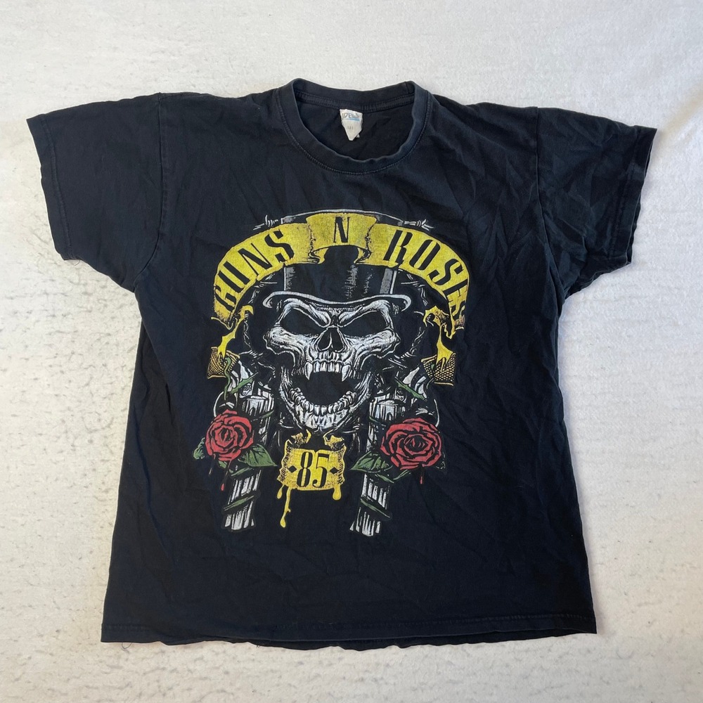 Guns N Roses T Shirt Mens Large Black Skull Roses Graphic Tee 1985 Band Shirt